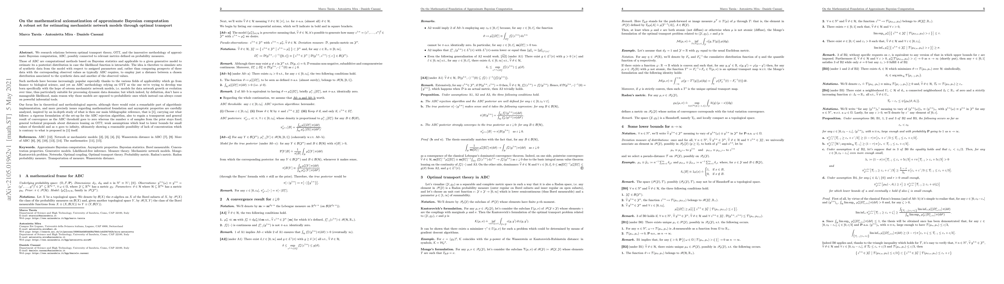 Thumbnail for On the mathematical axiomatization of approximate Bayesian computation.
  A robust set for estimating mechanistic network models through optimal
  transport