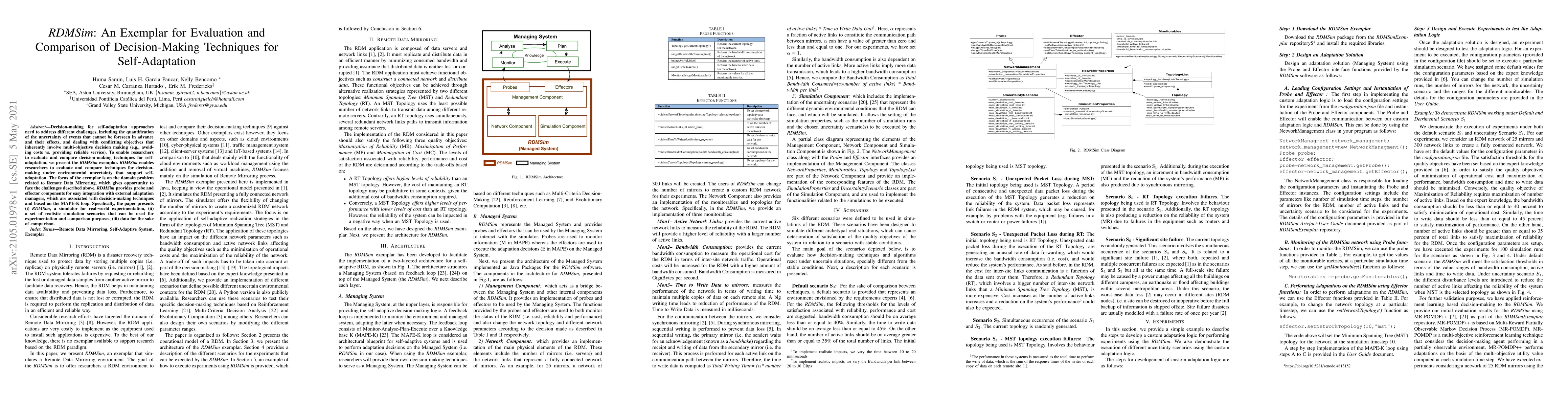 Thumbnail for RDMSim: An Exemplar for Evaluation and Comparison of Decision-Making
  Techniques for Self-Adaptation