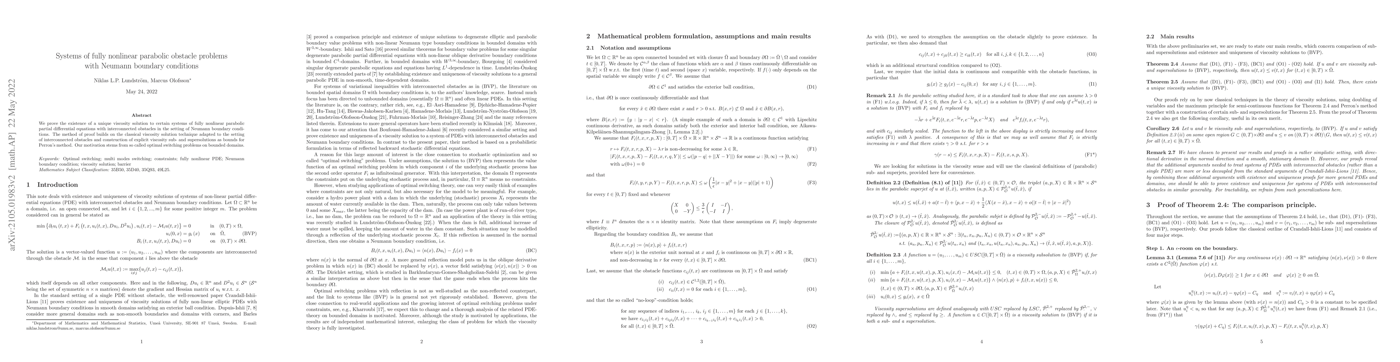 Thumbnail for Systems of fully nonlinear parabolic obstacle problems with Neumann
  boundary conditions