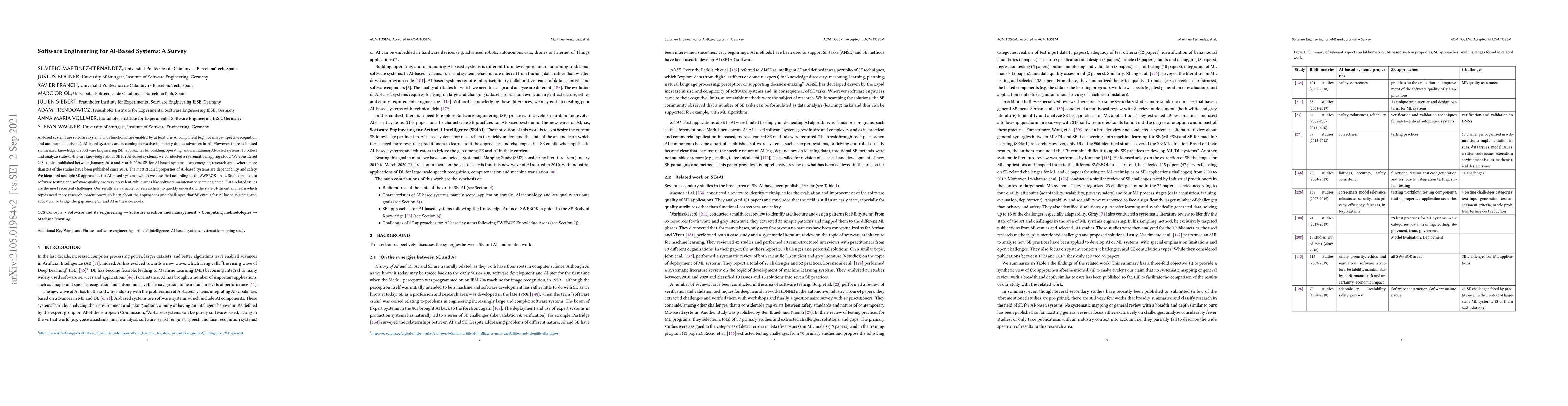 Thumbnail for Software Engineering for AI-Based Systems: A Survey