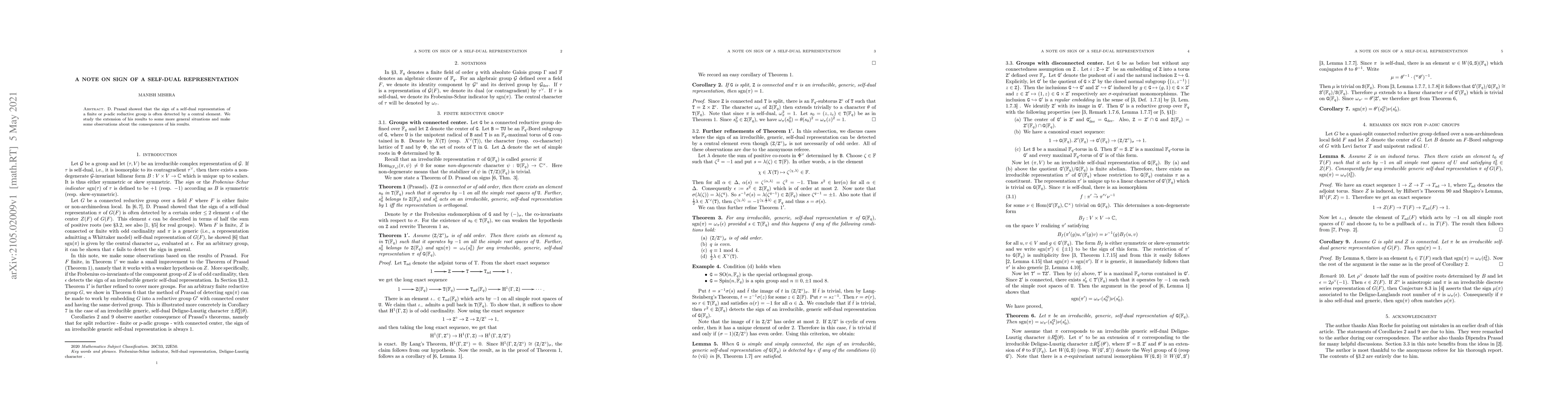 Thumbnail for A note on sign of a self-dual representation