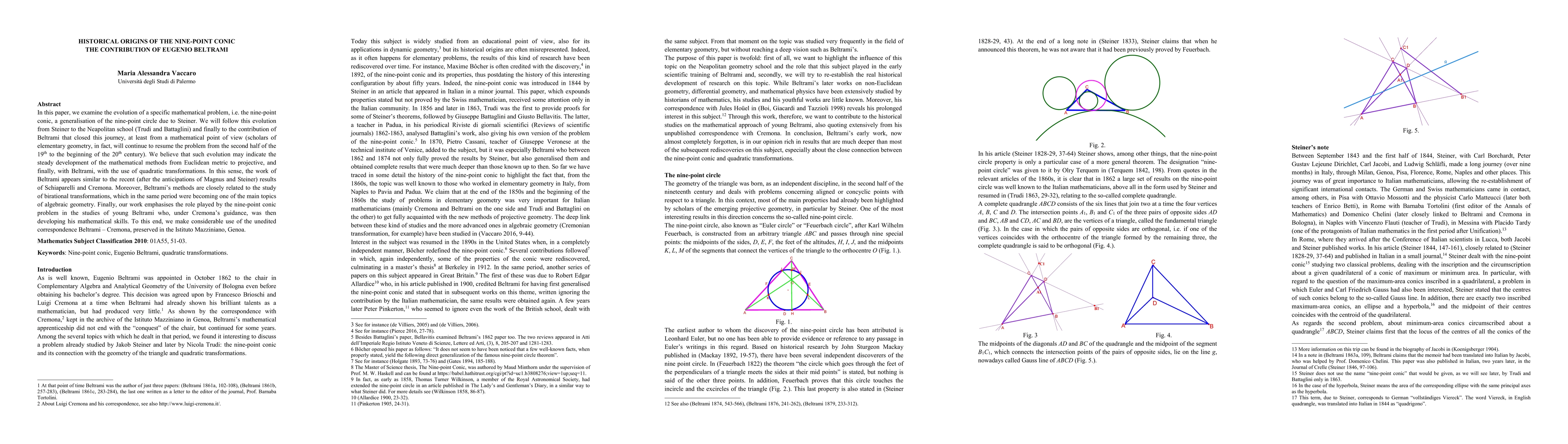 Thumbnail for Historical Origins of the nine-point conic -- The Contribution of
  Eugenio Beltrami