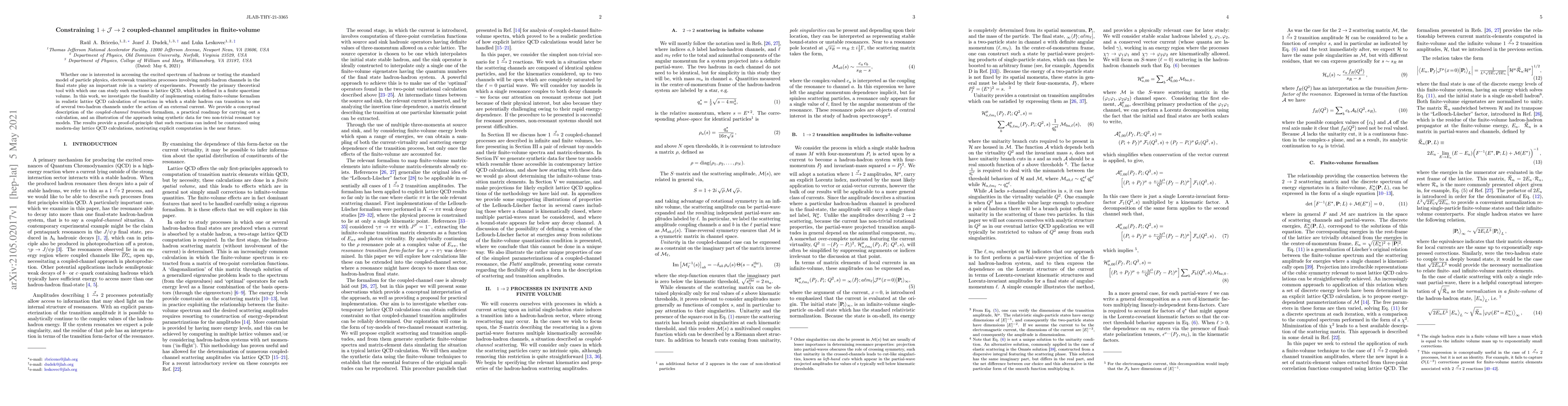 Thumbnail for Constraining $1+\mathcal{J}\to 2$ coupled-channel amplitudes in
  finite-volume