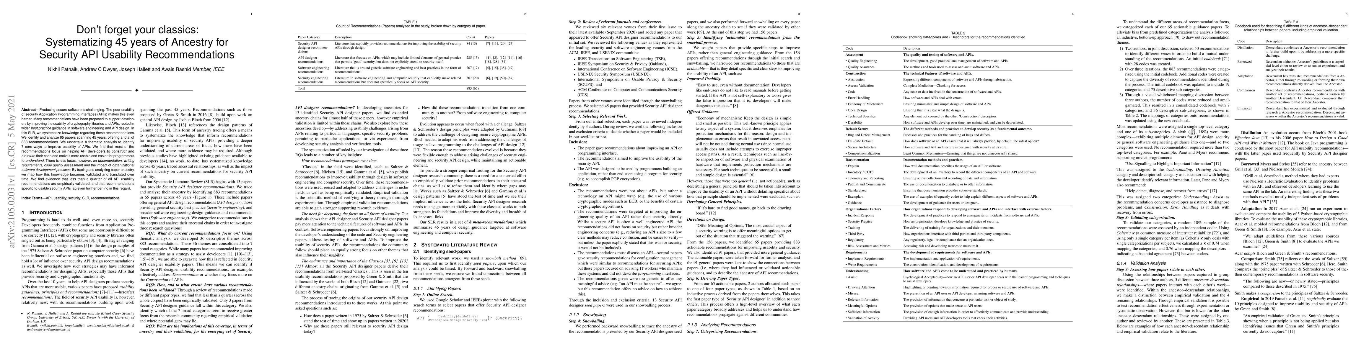 Thumbnail for Don't forget your classics: Systematizing 45 years of Ancestry for
  Security API Usability Recommendations