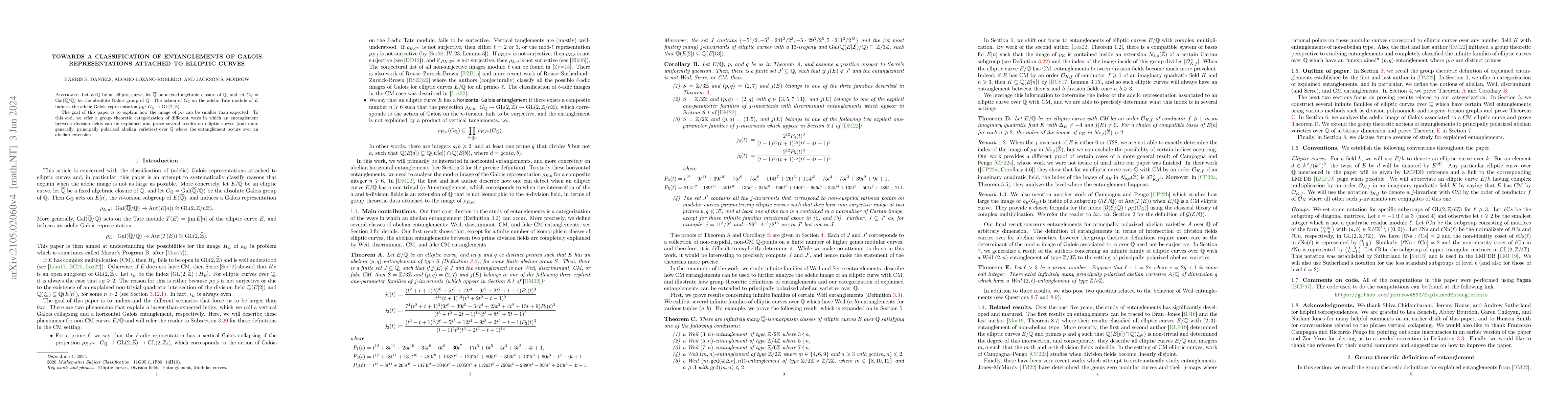 Thumbnail for Towards a classification of entanglements of Galois representations
  attached to elliptic curves