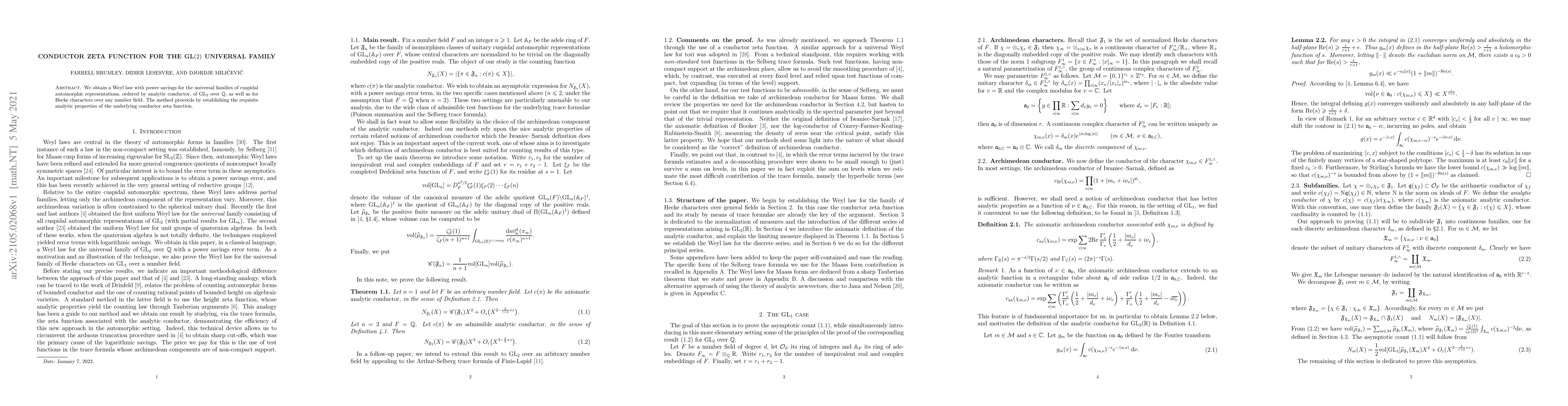 Thumbnail for Conductor zeta function for the GL(2) universal family