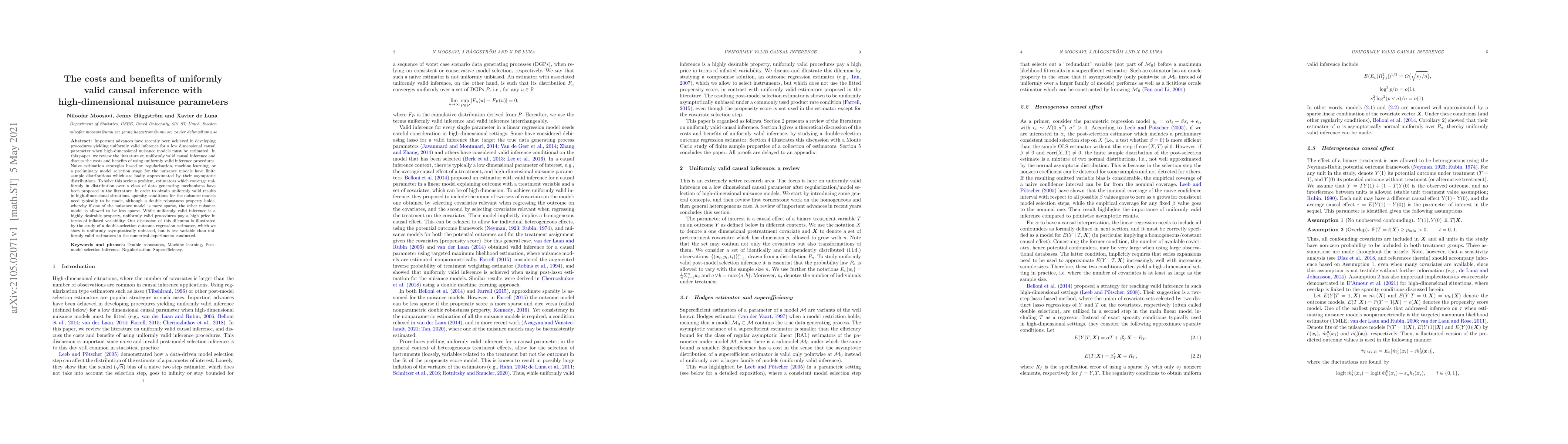 Thumbnail for The costs and benefits of uniformly valid causal inference with
  high-dimensional nuisance parameters