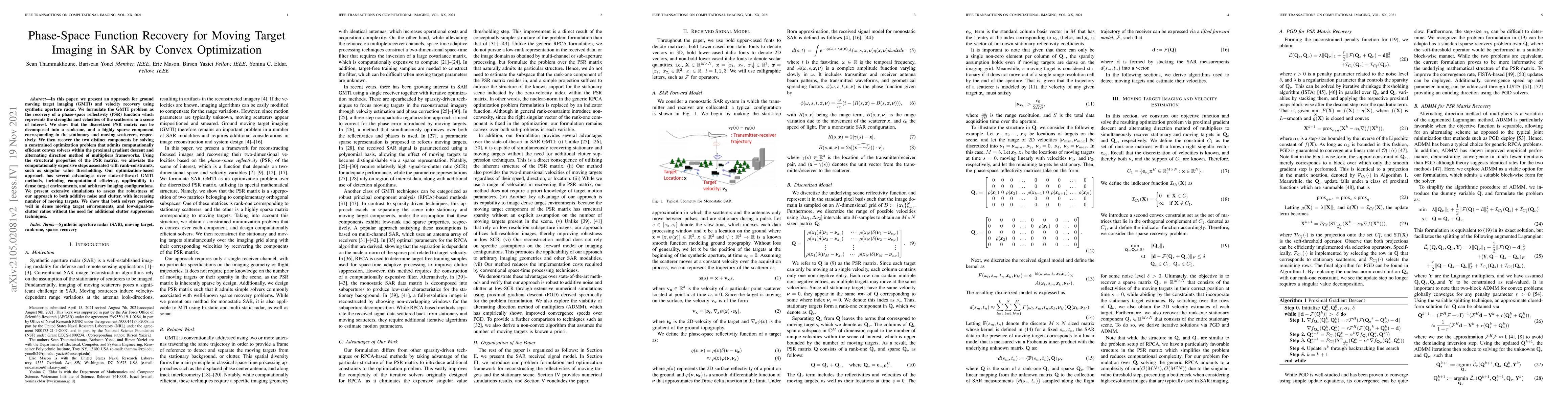 Thumbnail for Phase-Space Function Recovery for Moving Target Imaging in SAR by Convex
  Optimization
