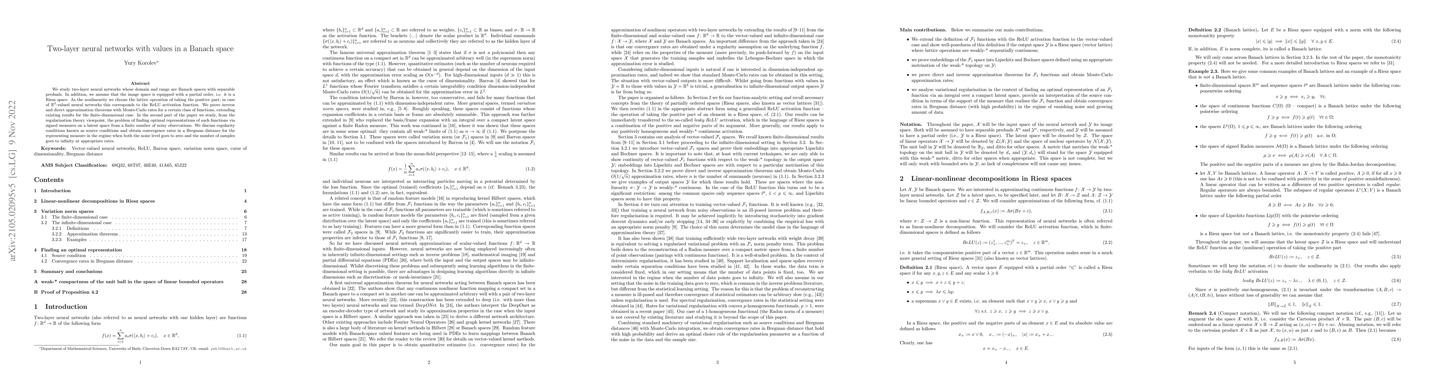 Thumbnail for Two-layer neural networks with values in a Banach space
