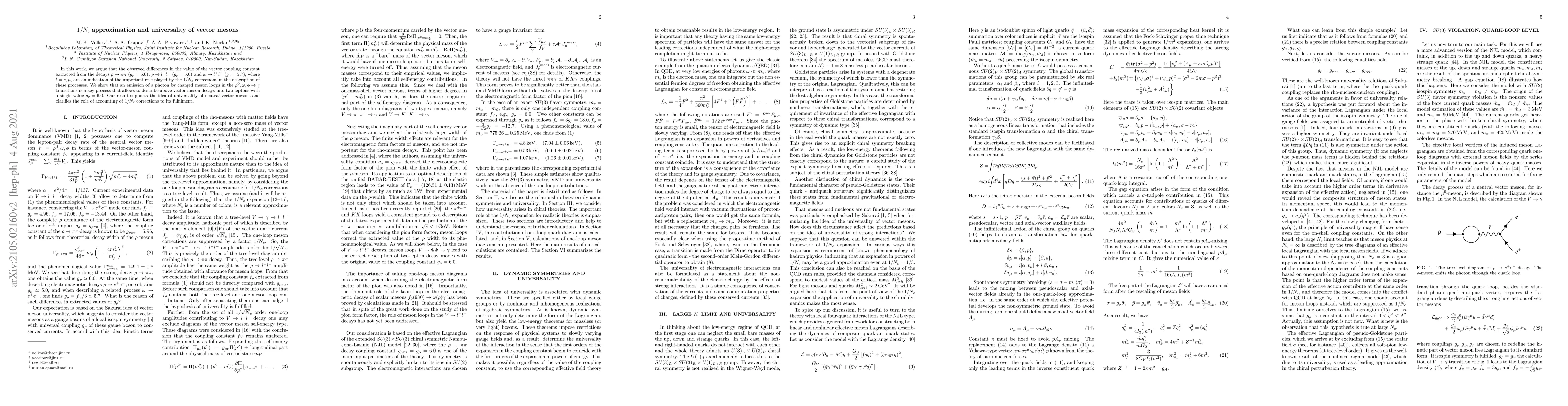 Thumbnail for $1/N_c$ approximation and universality of vector mesons