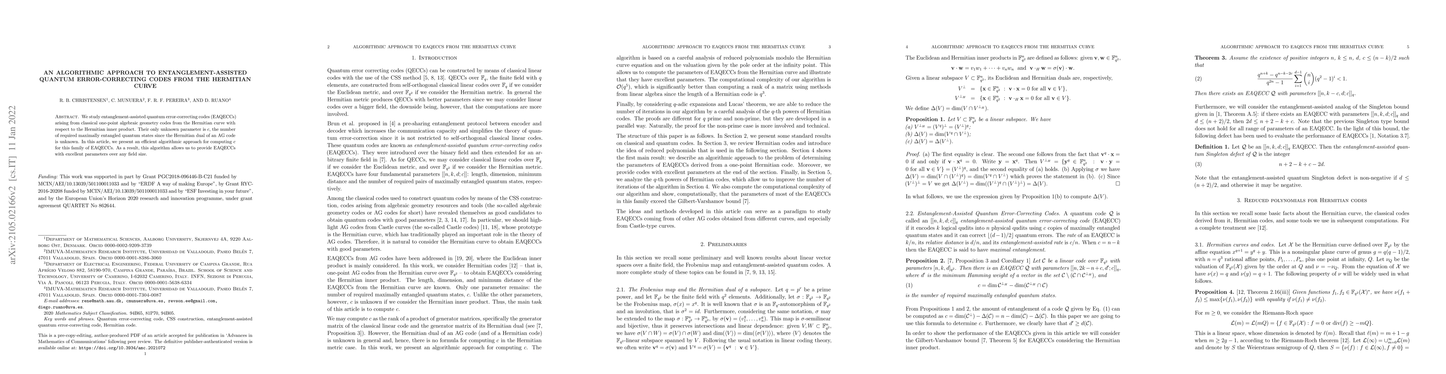 Thumbnail for An Algorithmic Approach to Entanglement-Assisted Quantum
  Error-Correcting Codes from the Hermitian Curve