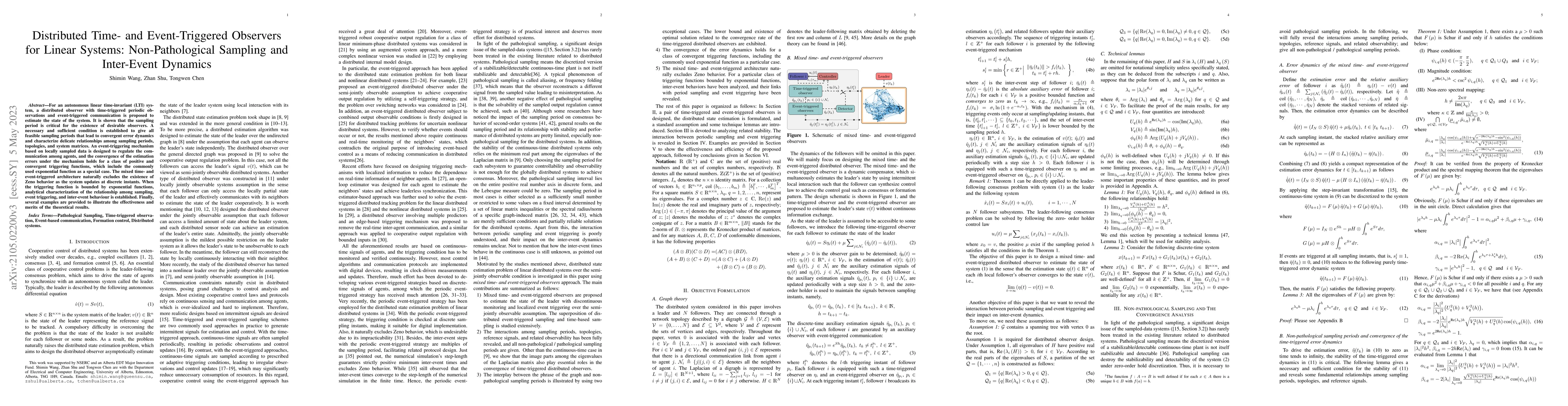 Thumbnail for Distributed Time- and Event-Triggered Observers for Linear Systems:
  Non-Pathological Sampling and Inter-Event Dynamics