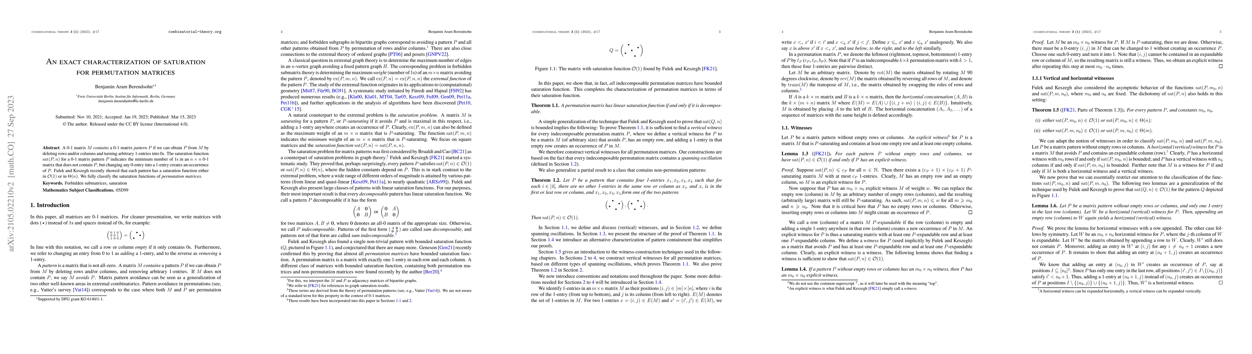 Thumbnail for An exact characterization of saturation for permutation matrices
