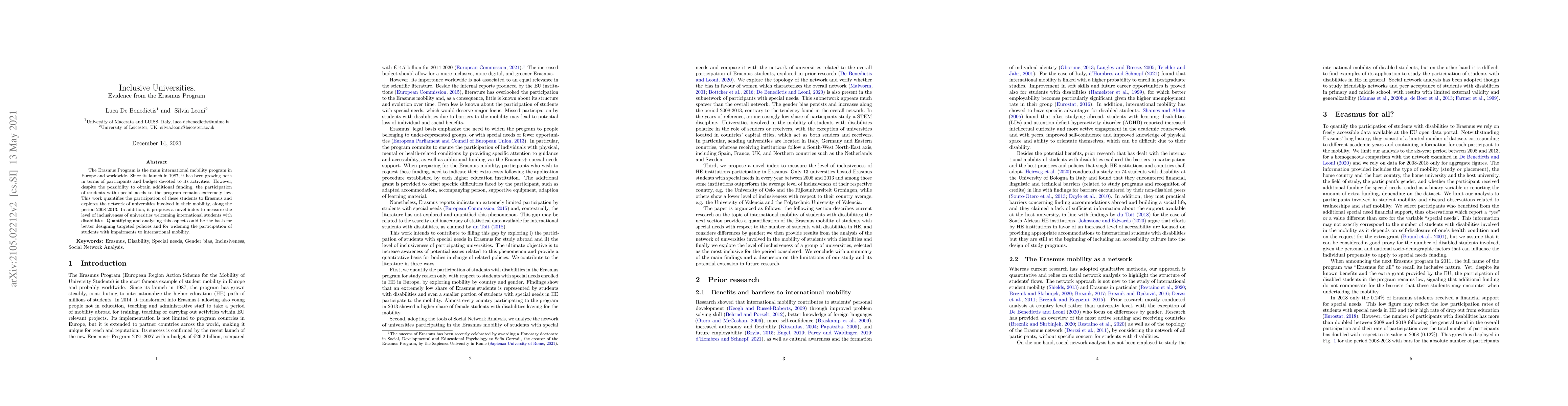 Thumbnail for Inclusive Universities. Evidence from the Erasmus Program