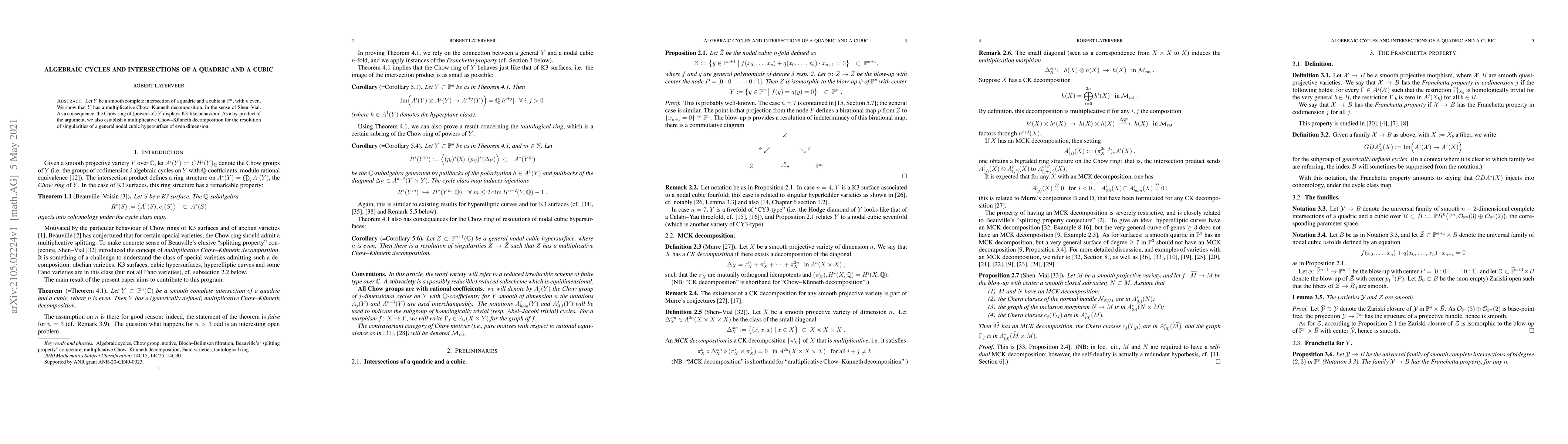 Thumbnail for Algebraic cycles and intersections of a quadric and a cubic