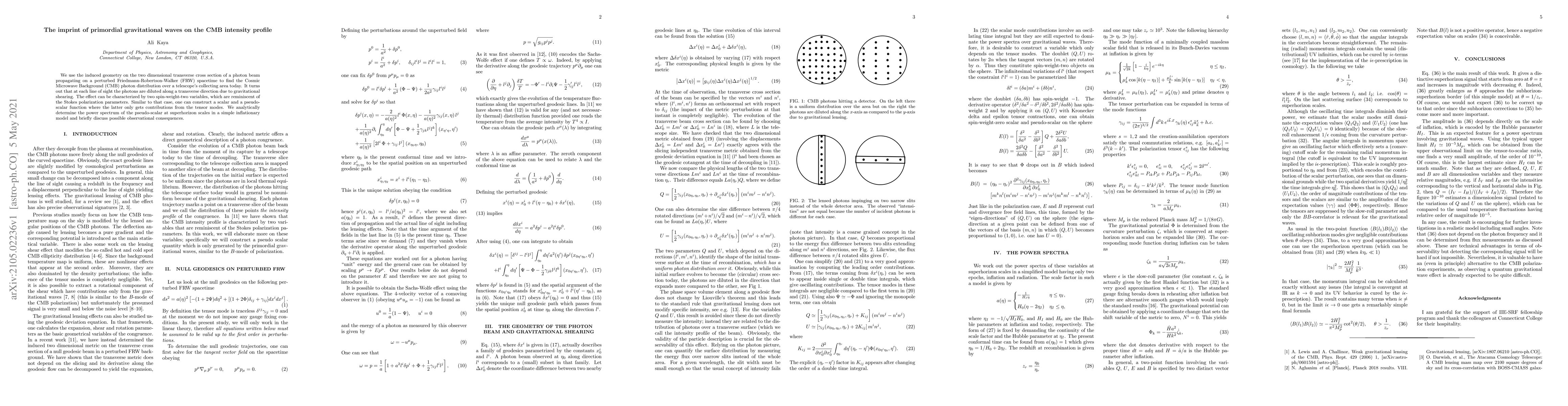 Thumbnail for The imprint of primordial gravitational waves on the CMB intensity
  profile