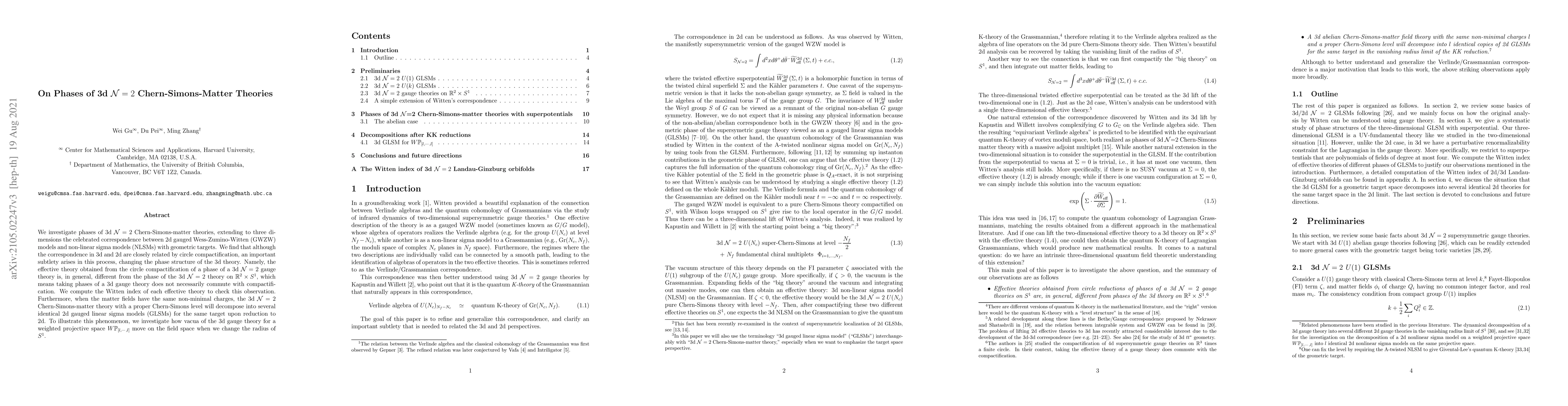 Thumbnail for On Phases of 3d ${\cal N}=2$ Chern-Simons-Matter Theories