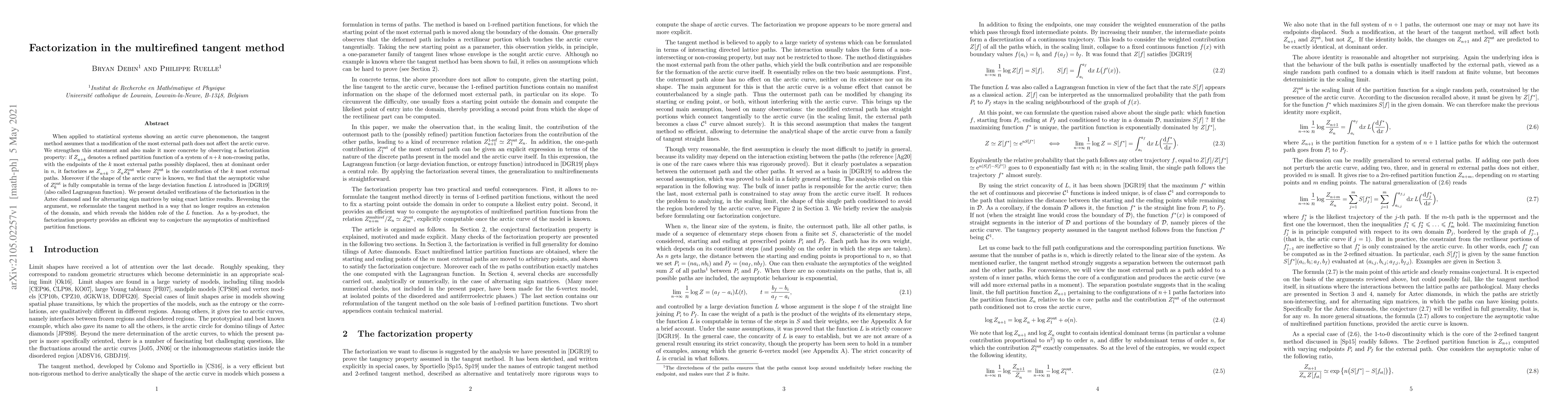 Thumbnail for Factorization in the multirefined tangent method