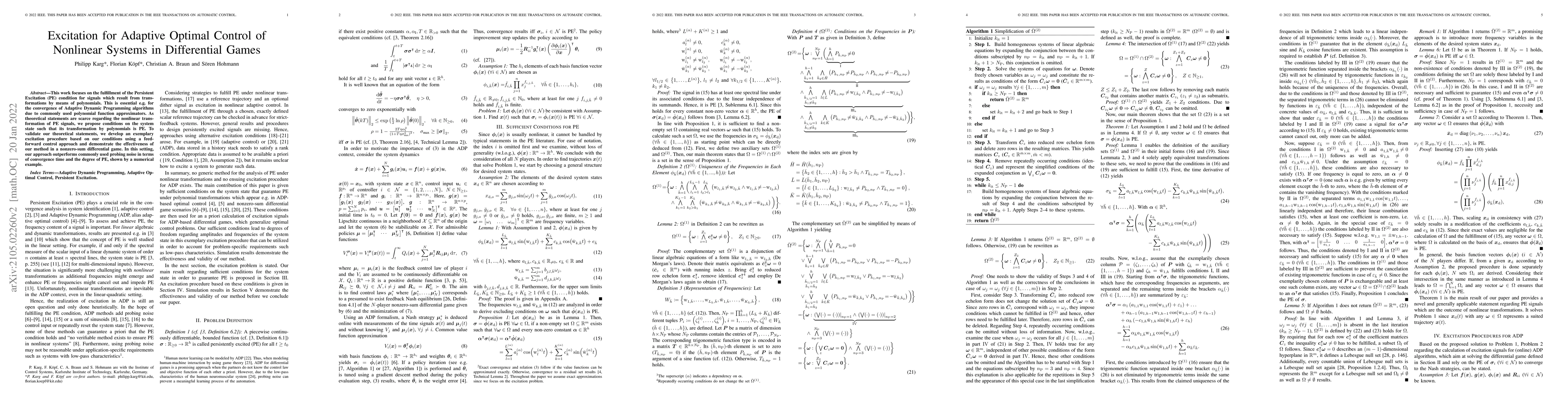 Thumbnail for Excitation for Adaptive Optimal Control of Nonlinear Systems in
  Differential Games