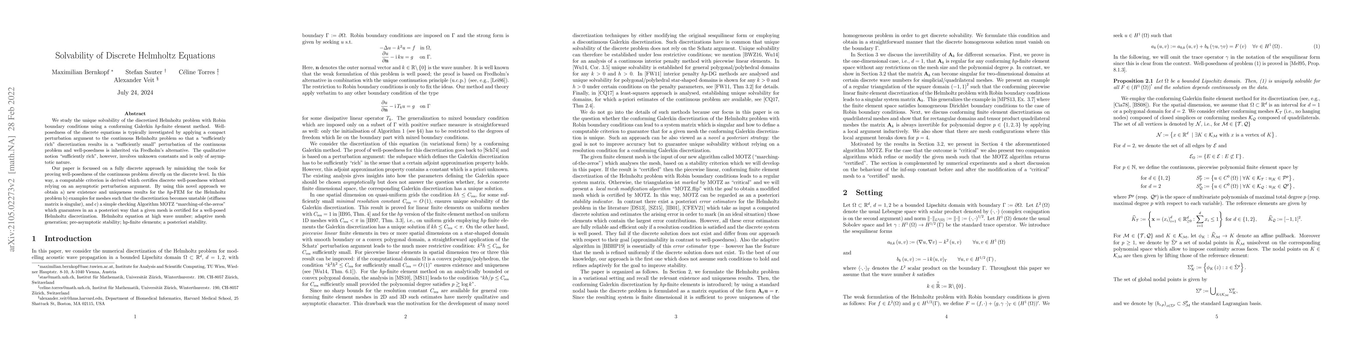 Thumbnail for Solvability of Discrete Helmholtz Equations