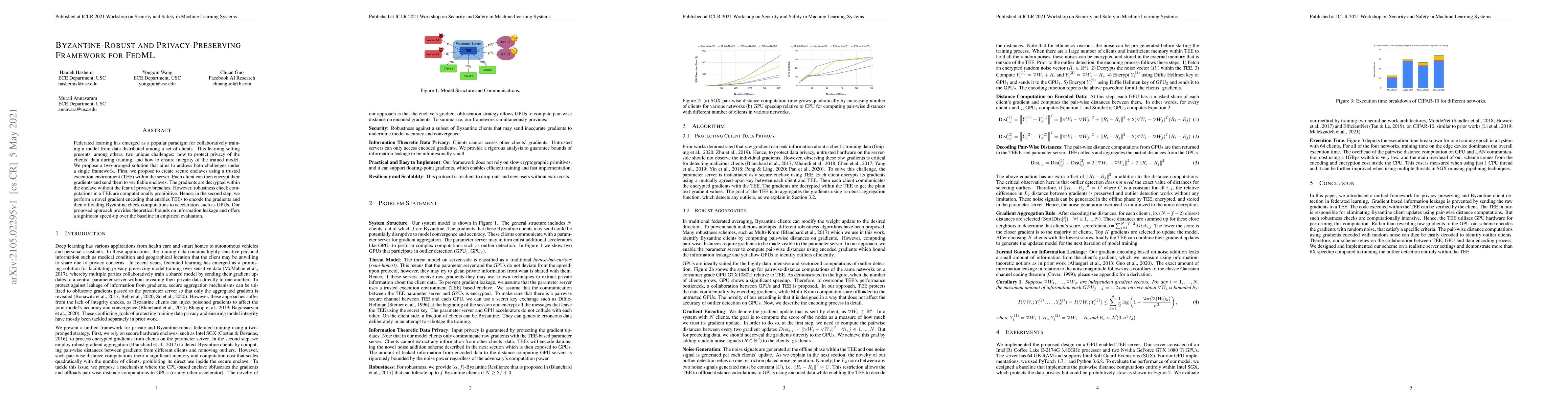 Thumbnail for Byzantine-Robust and Privacy-Preserving Framework for FedML
