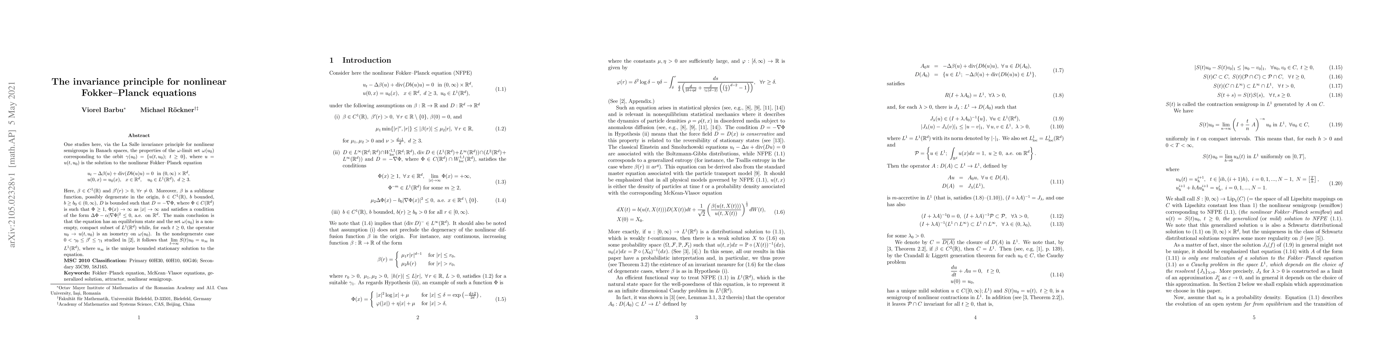 Thumbnail for The invariance principle for nonlinear Fokker--Planck equations