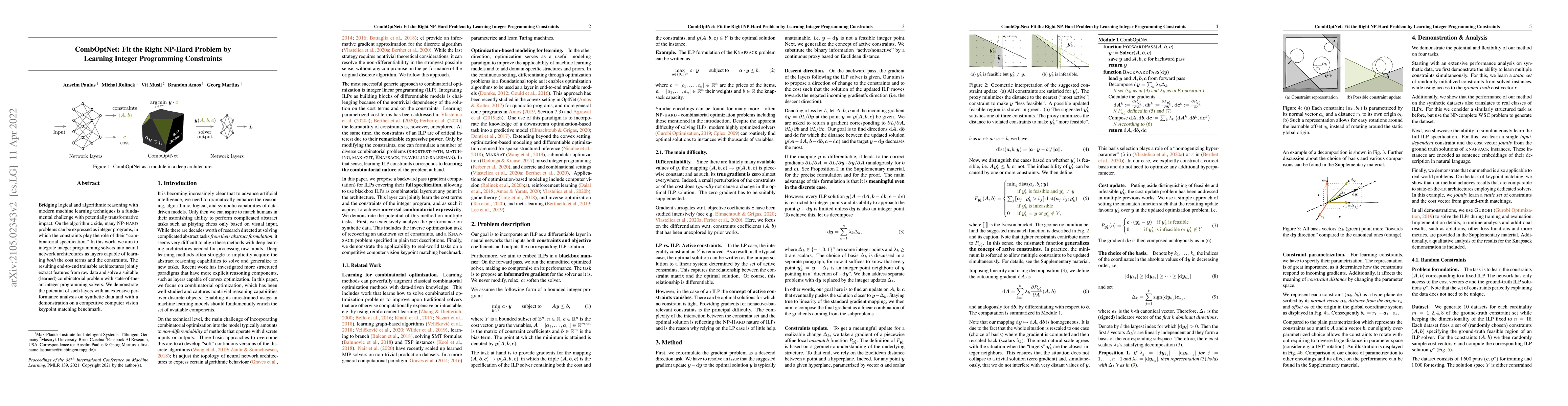 Thumbnail for CombOptNet: Fit the Right NP-Hard Problem by Learning Integer
  Programming Constraints