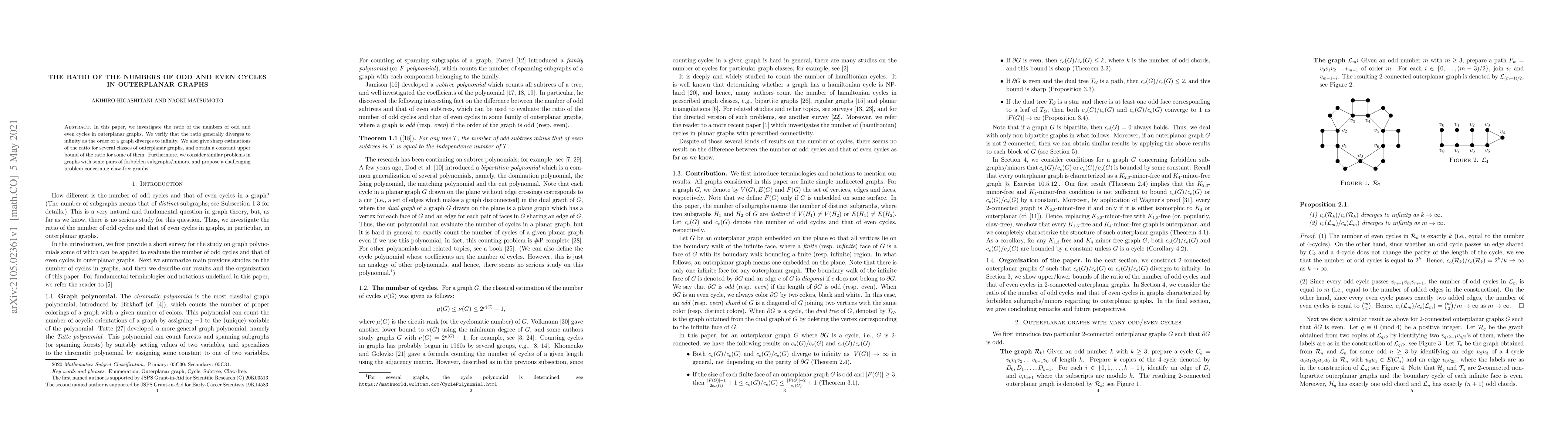 Thumbnail for The ratio of the numbers of odd and even cycles in outerplanar graphs