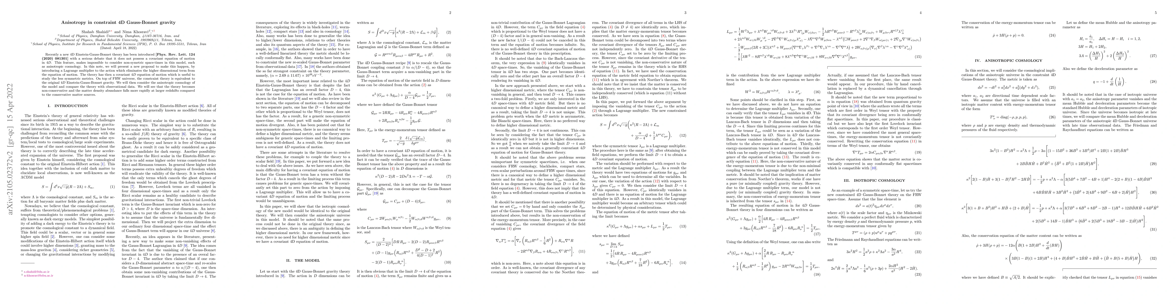 Thumbnail for Anisotropy in constraint 4D Gauss-Bonnet gravity