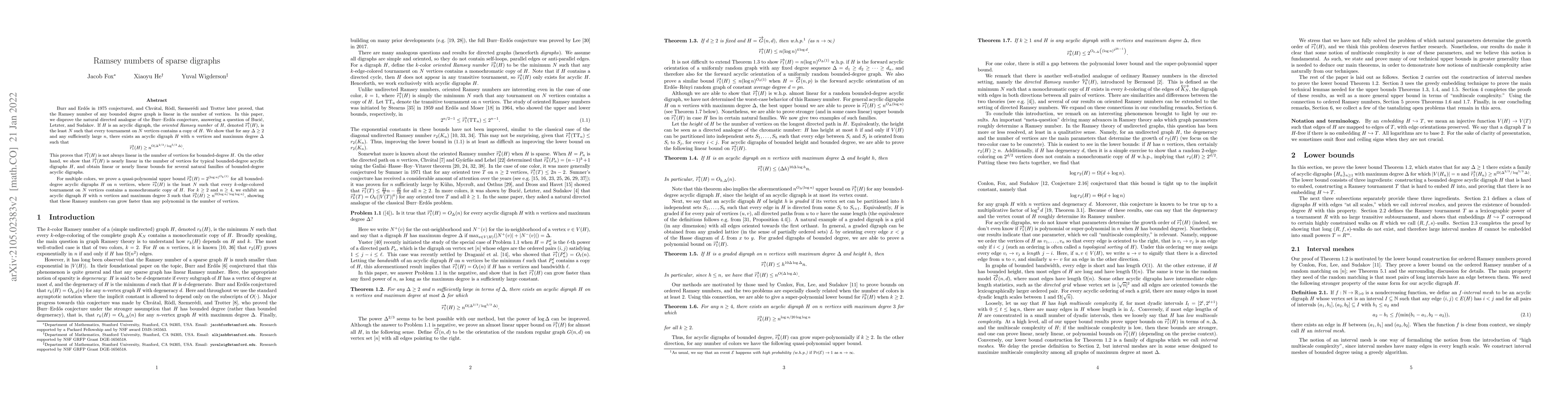 Thumbnail for Ramsey numbers of sparse digraphs