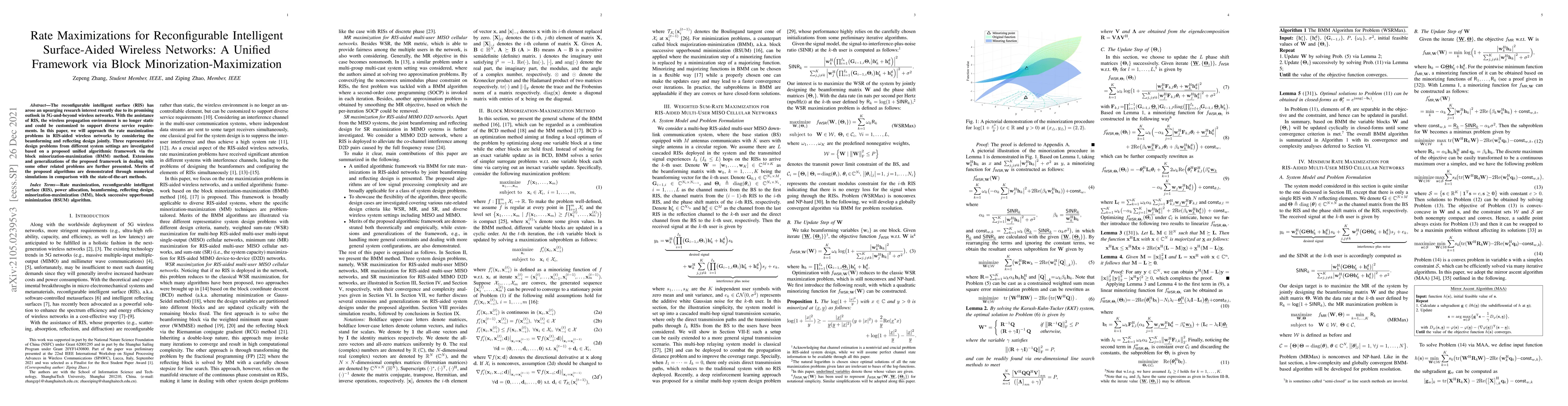 Thumbnail for Rate Maximizations for Reconfigurable Intelligent Surface-Aided Wireless
  Networks: A Unified Framework via Block Minorization-Maximization