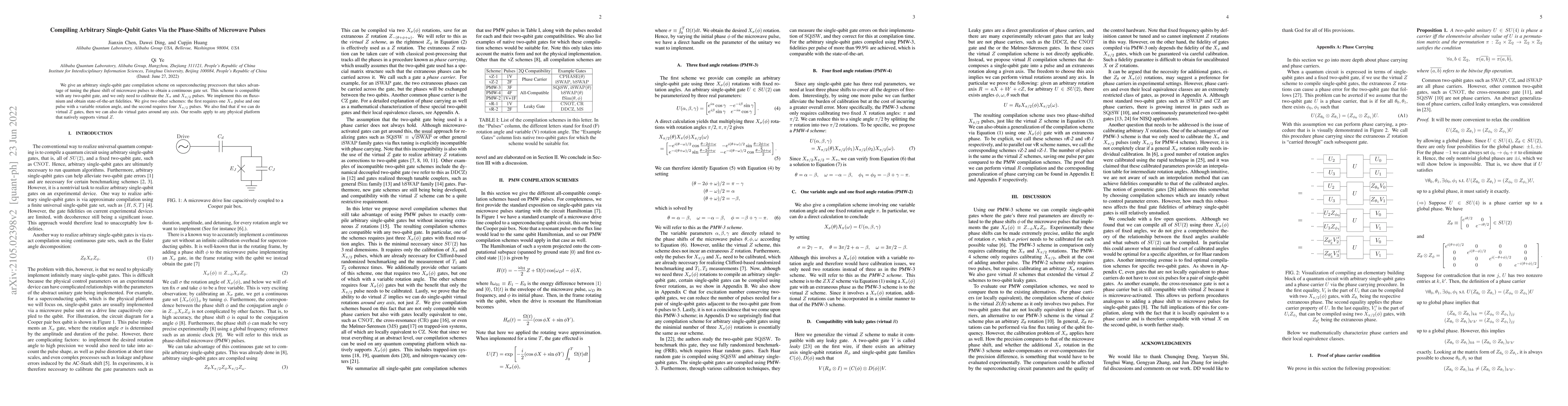 Thumbnail for Compiling Arbitrary Single-Qubit Gates Via the Phase-Shifts of Microwave
  Pulses