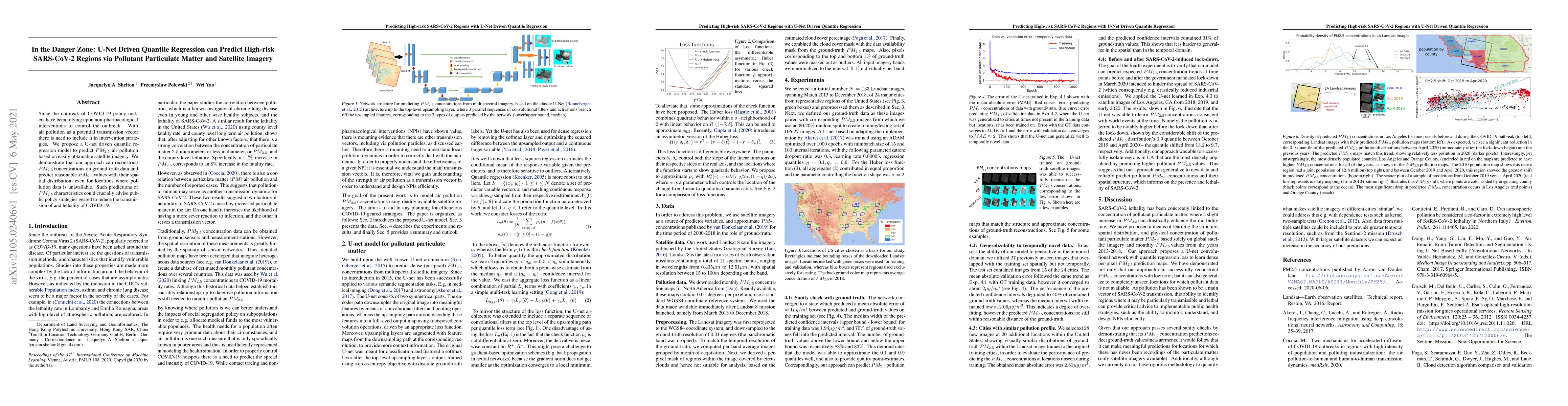 Thumbnail for In the Danger Zone: U-Net Driven Quantile Regression can Predict
  High-risk SARS-CoV-2 Regions via Pollutant Particulate Matter and Satellite
  Imagery