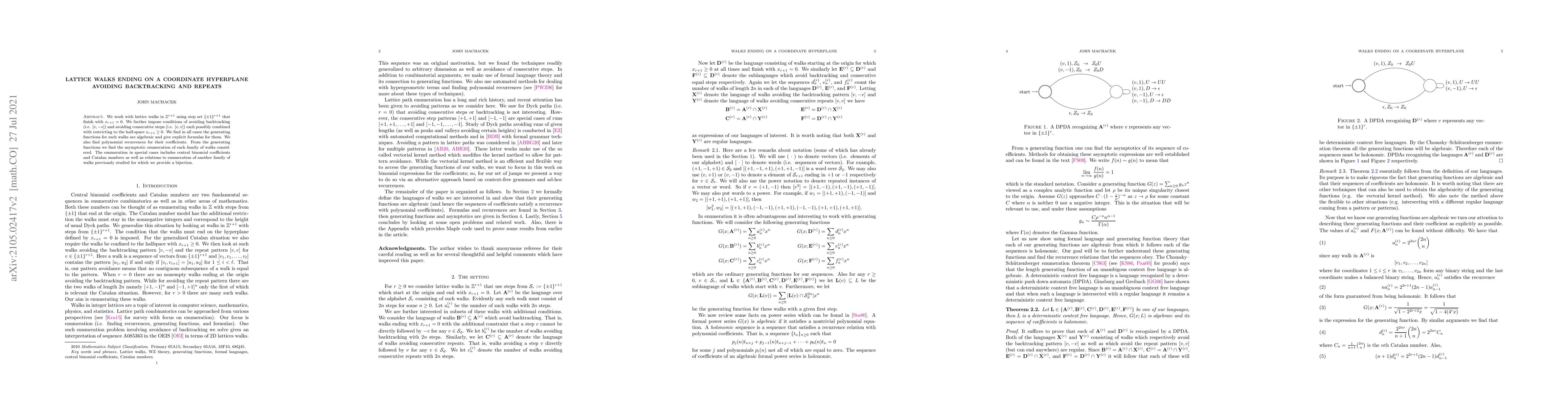 Thumbnail for Lattice walks ending on a coordinate hyperplane avoiding backtracking
  and repeats