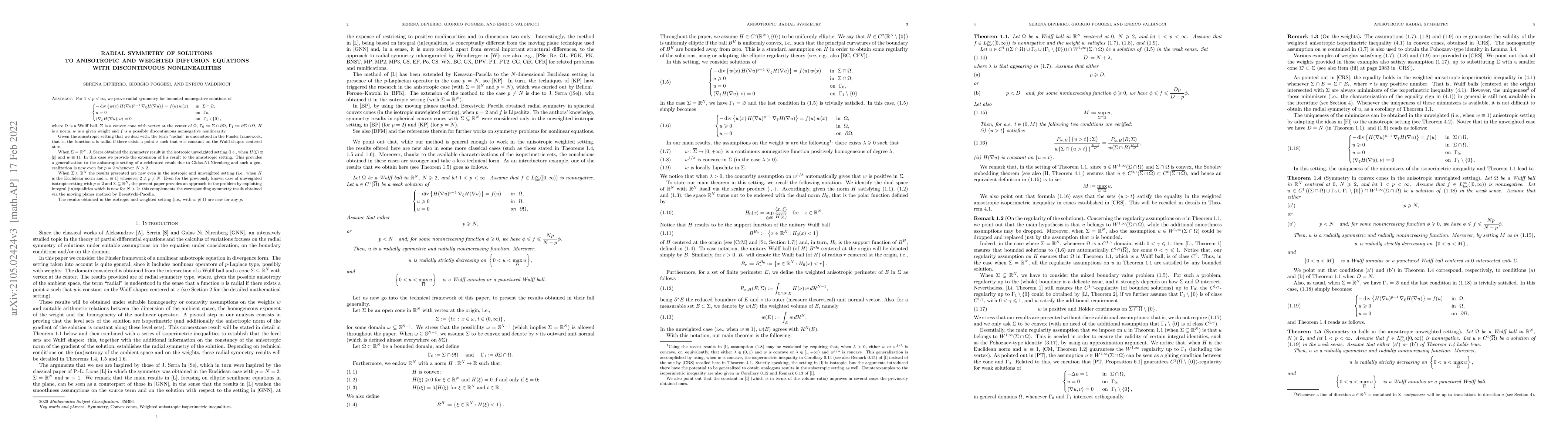 Thumbnail for Radial symmetry of solutions to anisotropic and weighted diffusion
  equations with discontinuous nonlinearities