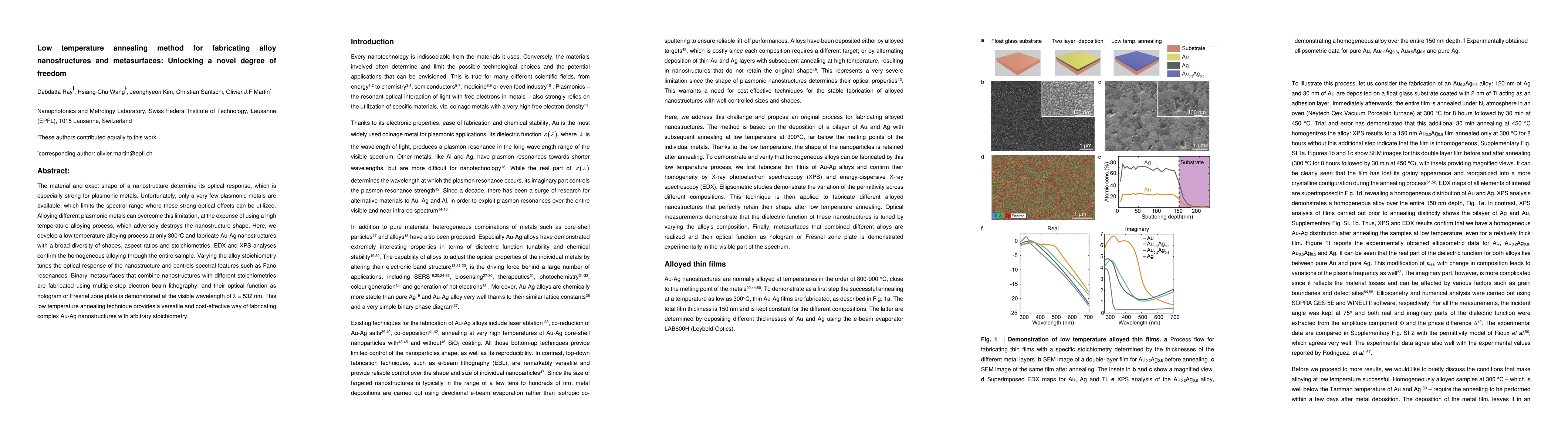 Thumbnail for Low temperature annealing method for fabricating alloy nanostructures
  and metasurfaces: Unlocking a novel degree of freedom