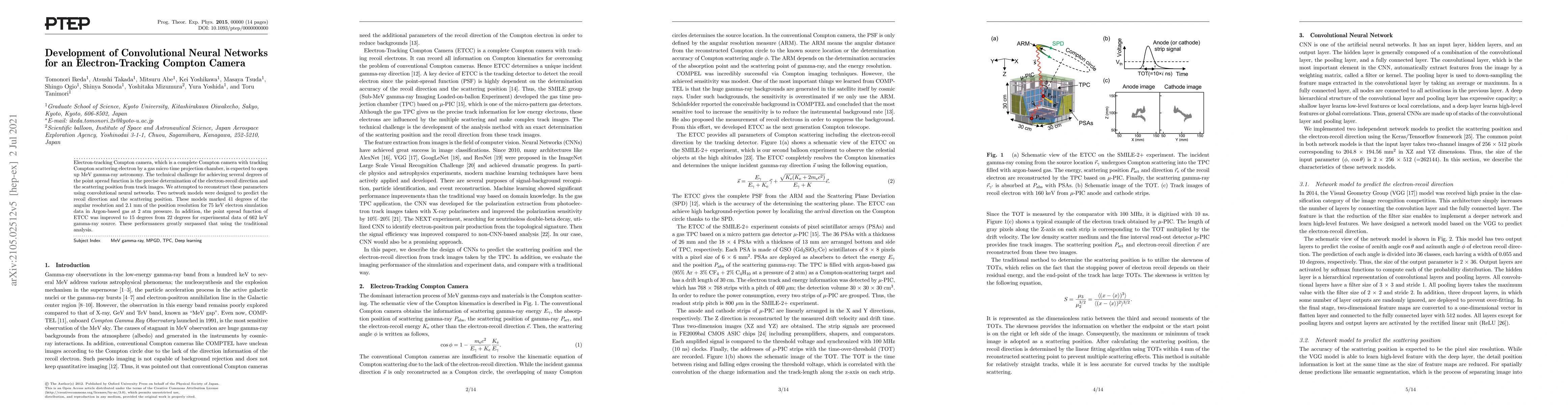 Thumbnail for Development of Convolutional Neural Networks for an Electron-Tracking
  Compton Camera