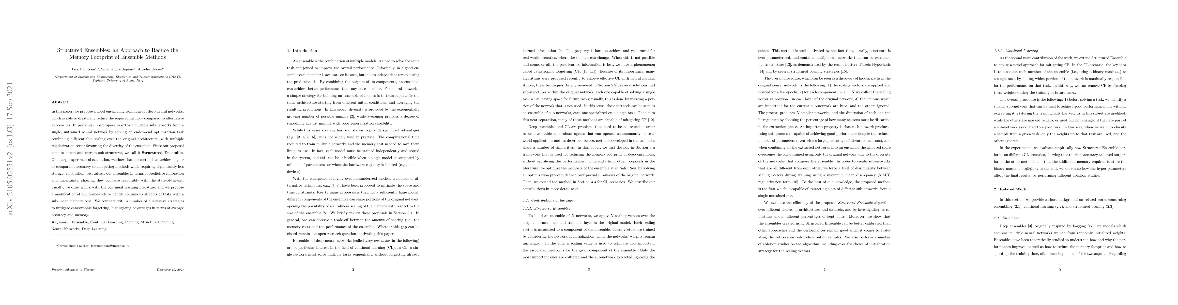 Thumbnail for Structured Ensembles: an Approach to Reduce the Memory Footprint of
  Ensemble Methods