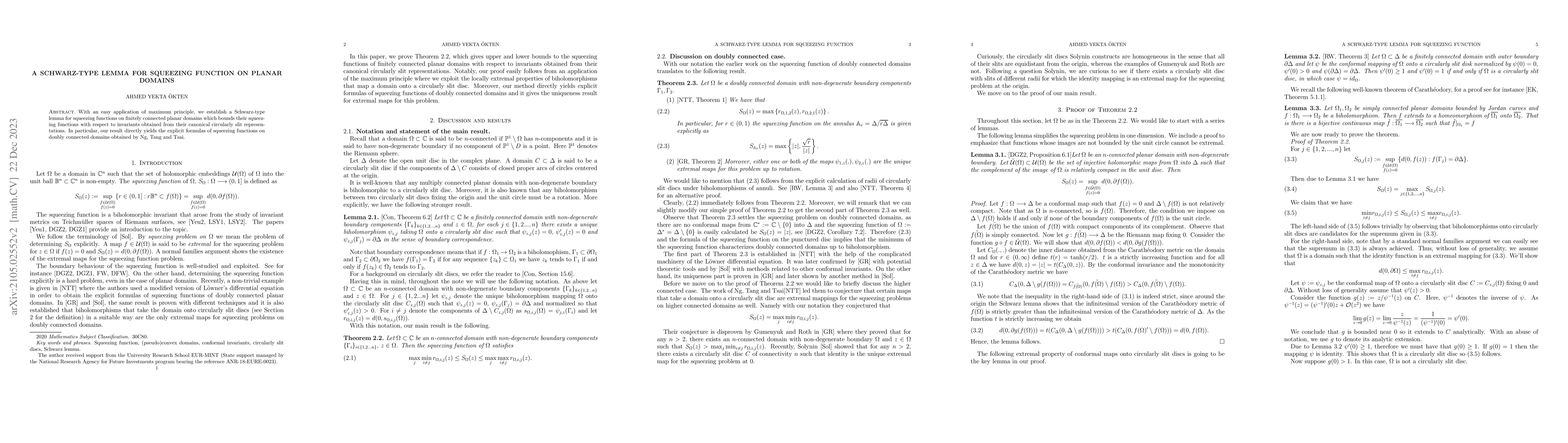 Thumbnail for A Schwarz-type lemma for squeezing function on planar domains