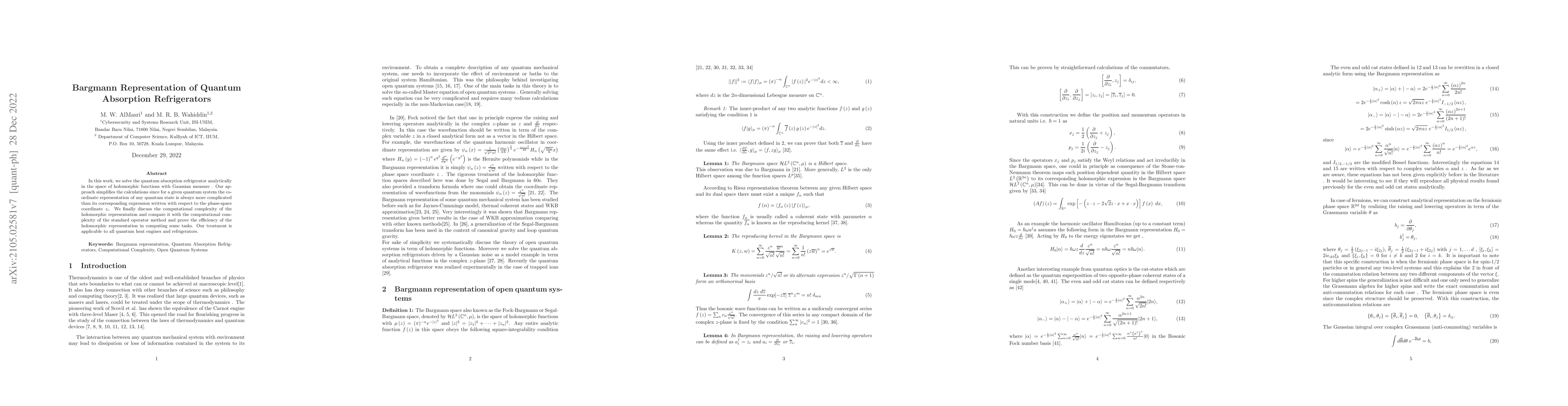 Thumbnail for Bargmann representation of quantum absorption refrigerators
