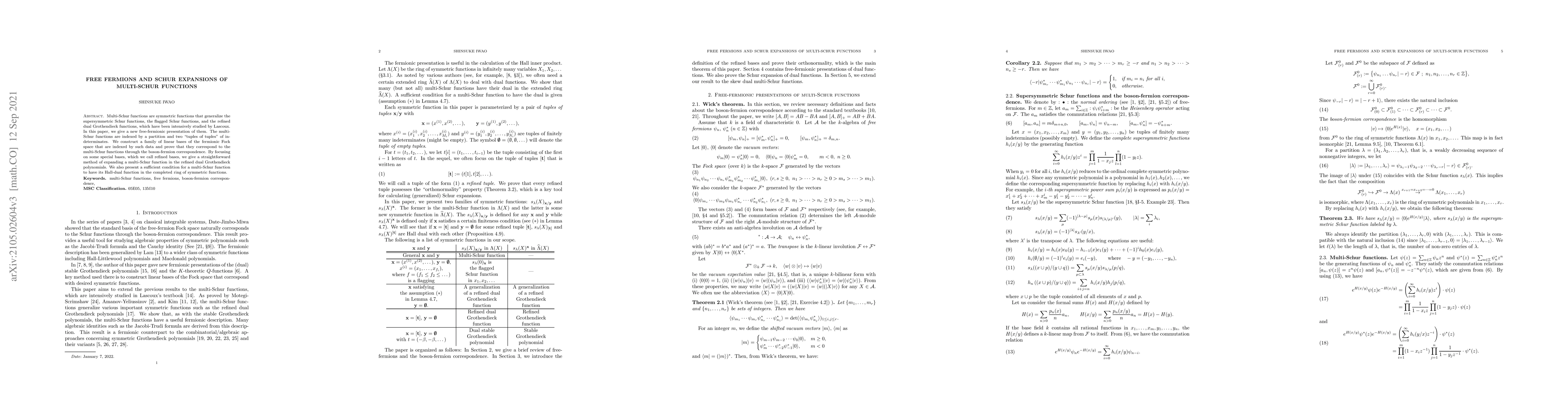 Thumbnail for Free fermions and Schur expansions of multi-Schur functions