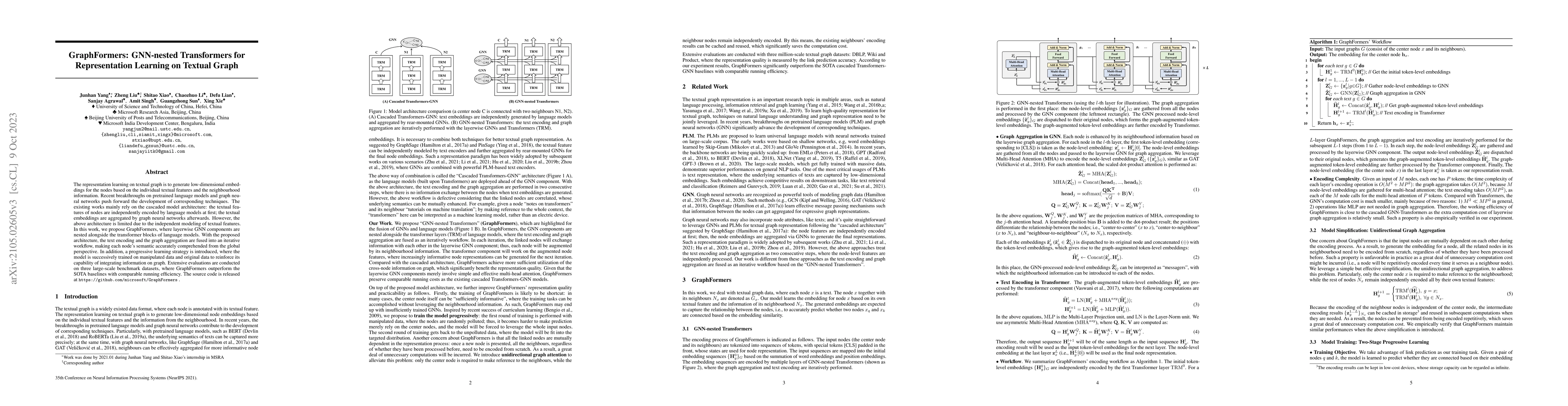 Thumbnail for GraphFormers: GNN-nested Transformers for Representation Learning on
  Textual Graph