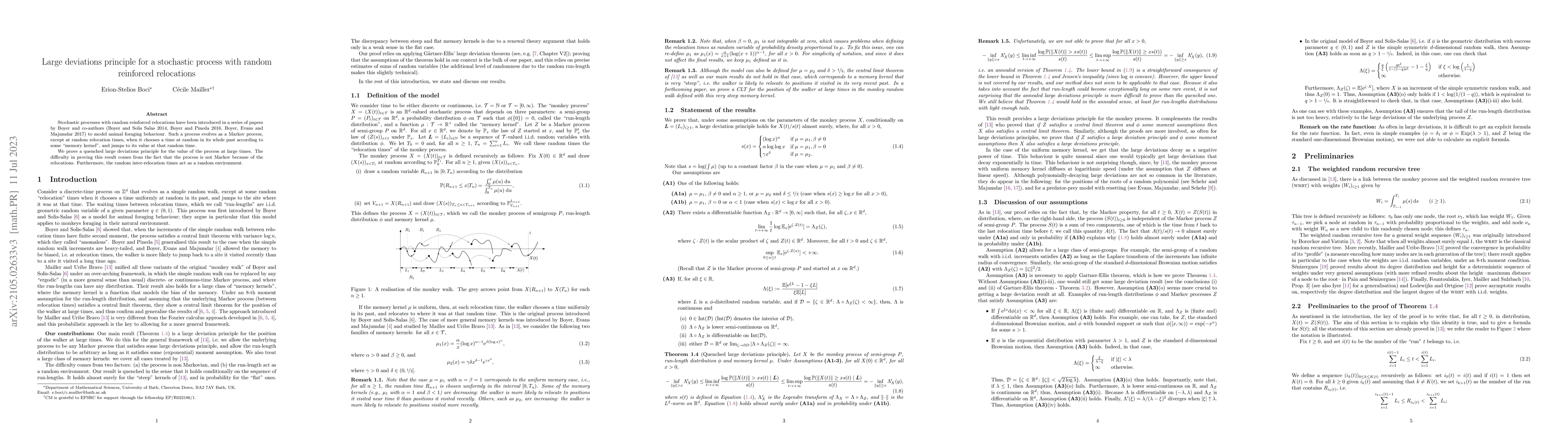 Thumbnail for Large deviations principle for a stochastic process with random
  reinforced relocations