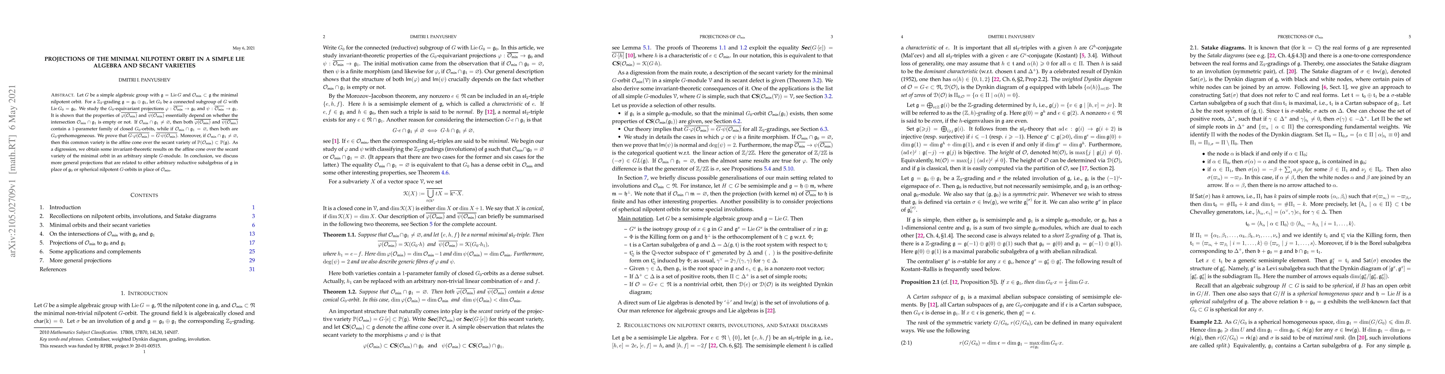 Thumbnail for Projections of the minimal nilpotent orbit in a simple Lie algebra and
  secant varieties