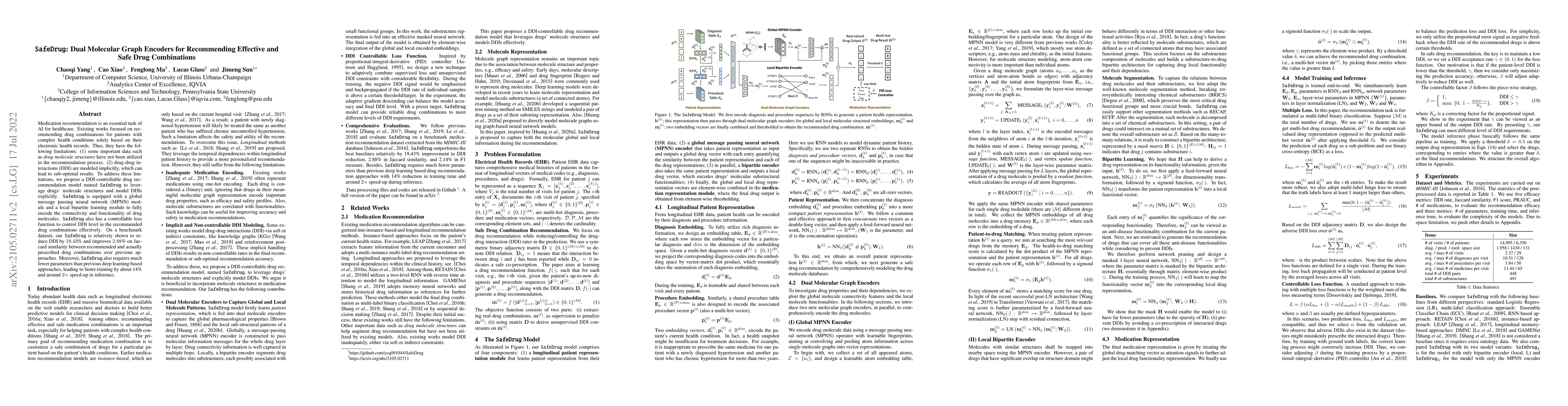 Thumbnail for SafeDrug: Dual Molecular Graph Encoders for Recommending Effective and
  Safe Drug Combinations