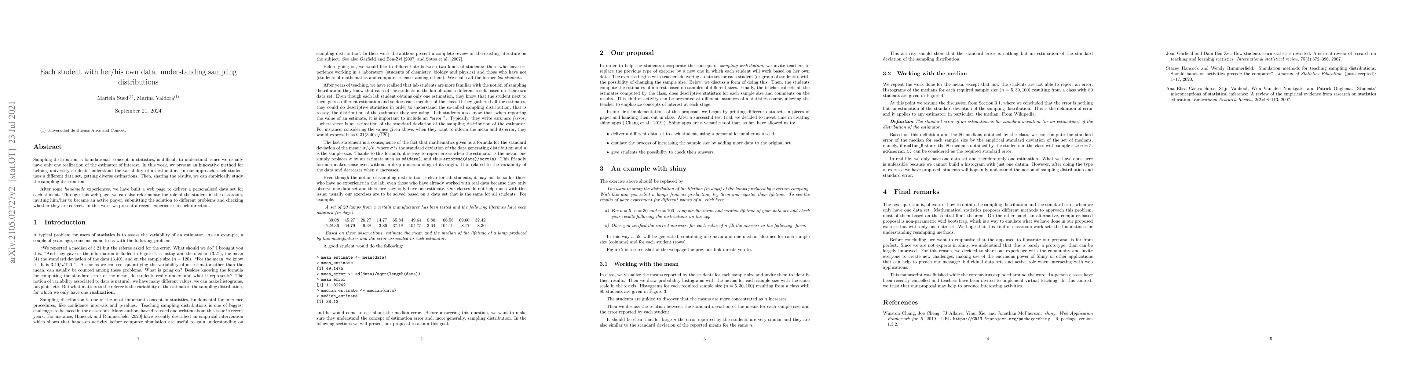 Thumbnail for Each student with her/his own data: understanding sampling distributions