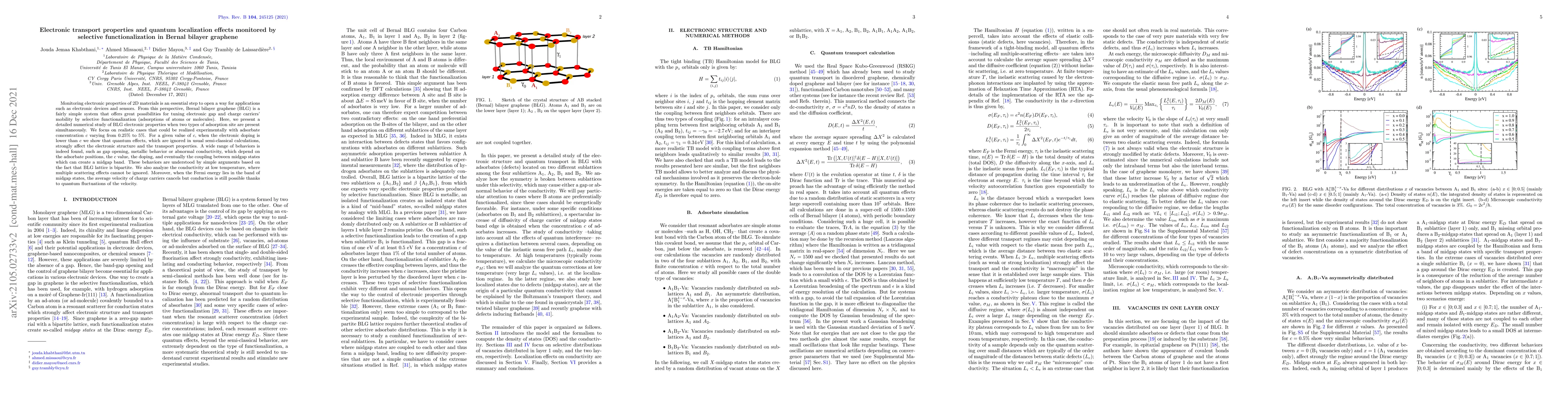 Thumbnail for Electronic transport properties and quantum localization effects
  monitored by selective functionalization in Bernal bilayer graphene