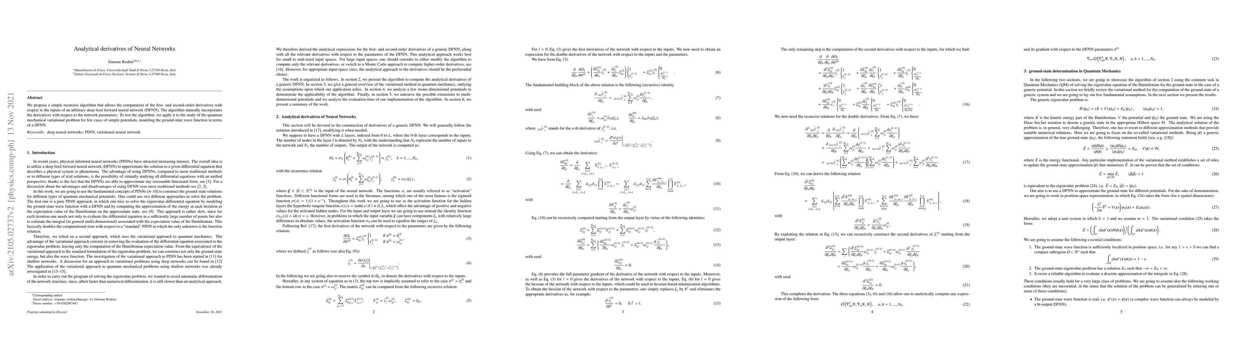 Thumbnail for Analytical derivatives of Neural Networks