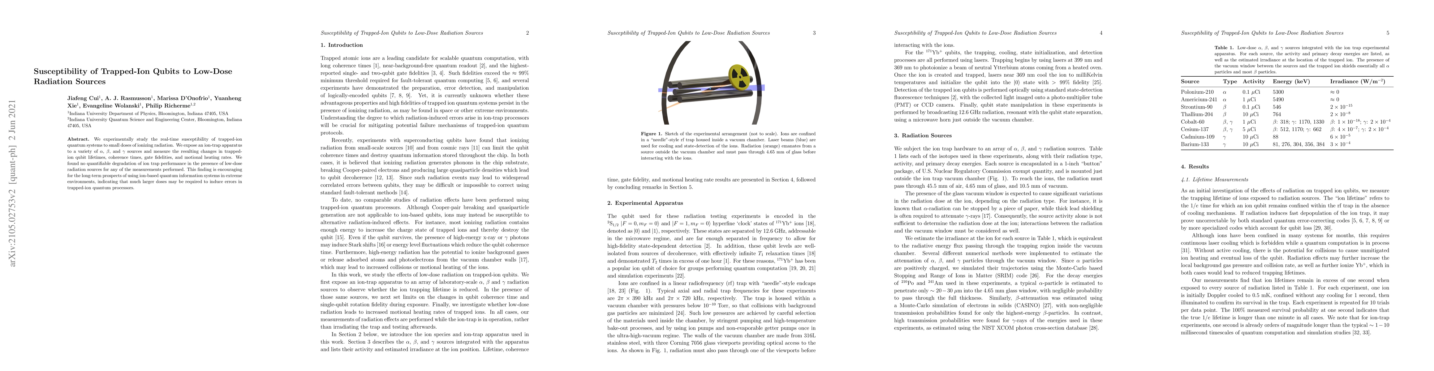 Thumbnail for Susceptibility of Trapped-Ion Qubits to Low-Dose Radiation Sources