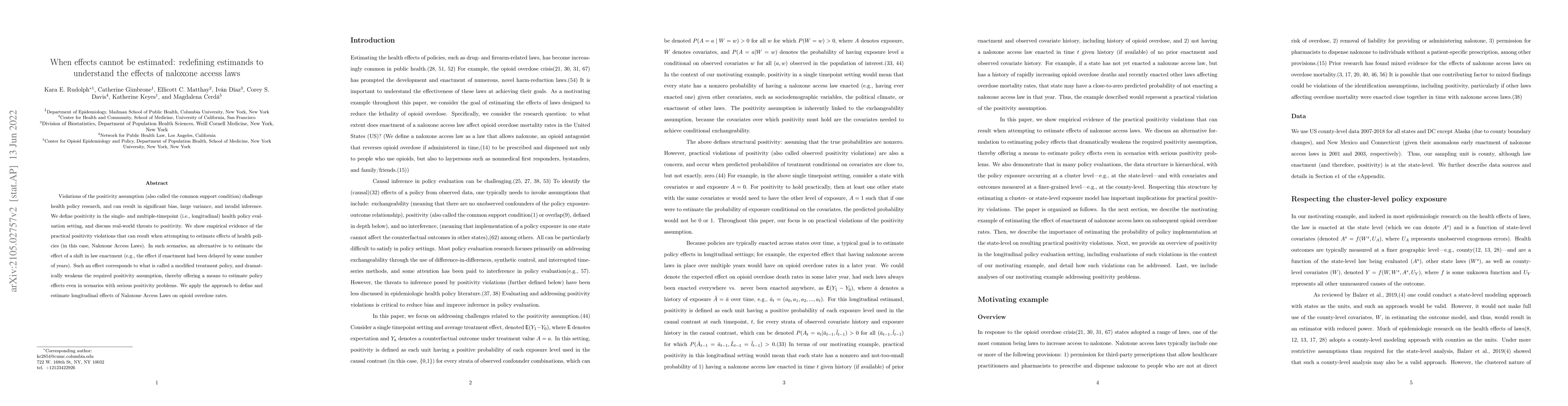 Thumbnail for When effects cannot be estimated: redefining estimands to understand the
  effects of naloxone access laws